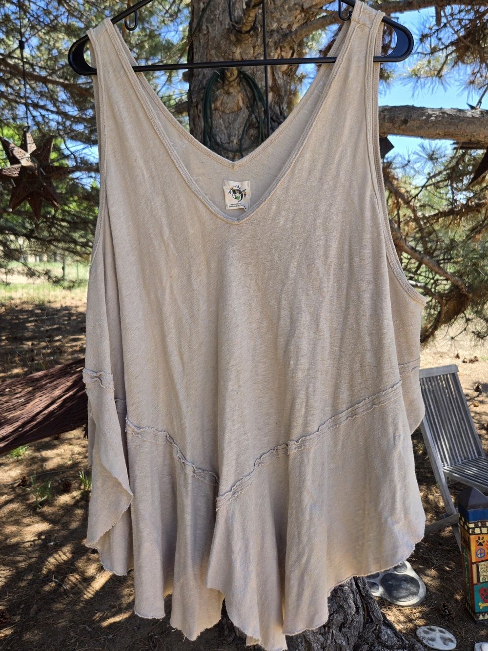Free People Beige V-Neck Ruffle Tank Top